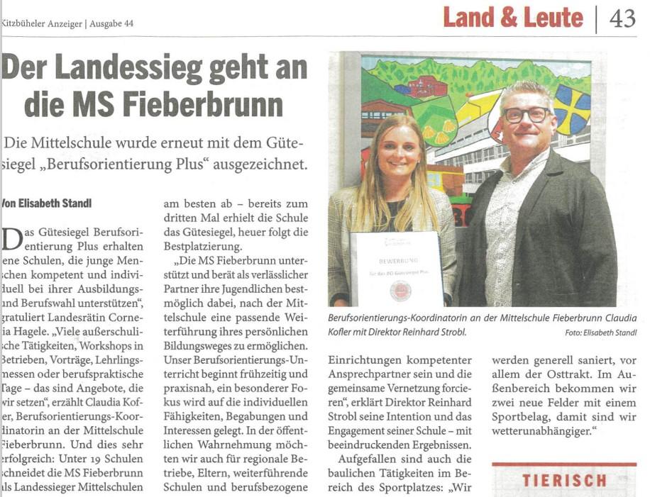 Artikel BO MS Fieberbrunn Kitzbüheler Anzeiger 1125