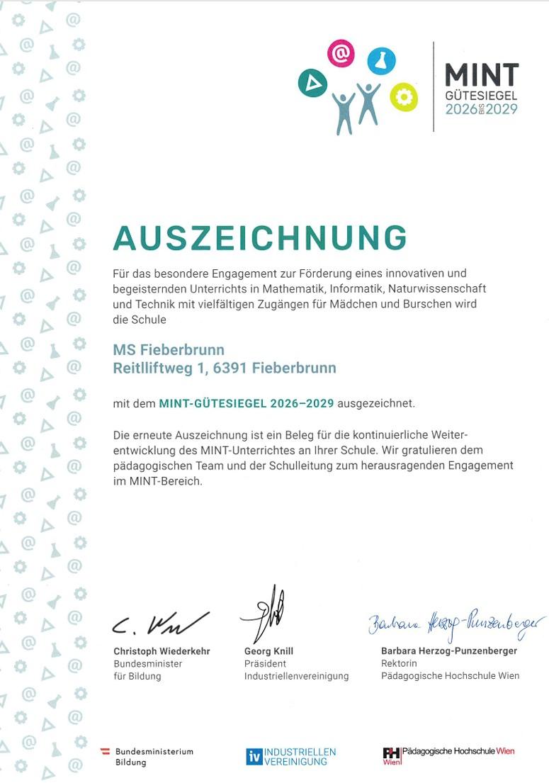 MINT Auszeichnung